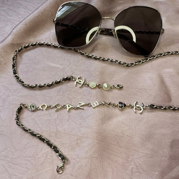 Chanel Butterfly Sunglasses with pearl leather chain - Picture 7 of 15